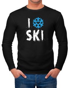 Herren Long-Sleeve I Love Ski Ich liebe Ski Wintersportler Ski-Fahrer Langarm-Shirt Moonworks®