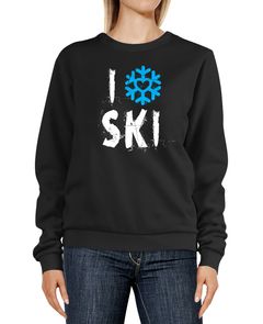 Sweatshirt Damen I Love Ski Ich liebe Ski Wintersportler Ski-Fahrer Rundhals-Pullover MoonWorks®
