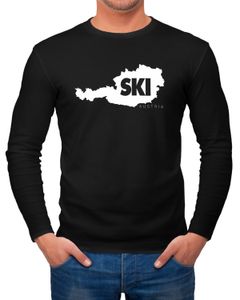 Herren Long-Sleeve Ski Austria Österreich Wintersportler Landkarte Ski-Fahrer Ski-Urlaub Langarm-Shirt Moonworks®