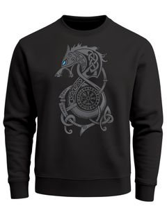 Sweatshirt Herren Fenriswolf Fenrir Wikinger Kompass nordisch Vegvisir Wolf Asgard Rundhals-Pullover Neverless®