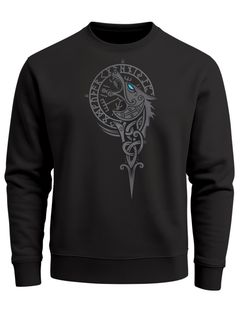 Sweatshirt Herren Wikinger Kompass Fenriswolf Fenrir Vegvisir Wolf Asgard Valhalla Rundhals-Pullover Neverless®