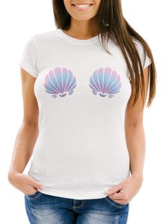 Damen T-Shirt Meerjungfrau Muschel BH Fasching Karneval Mermaid Nixe Moonworks®