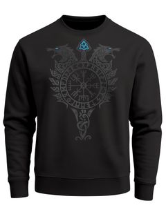 Sweatshirt Herren Fenrir Wolf Valknut Vegvisir Wikinger Odin Schwert Runen Kompass nordische Mythologie Neverless®
