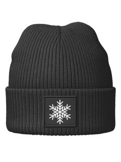 Herren Beanie Wintermütze Patch Aufdruck Schneeflocke Symbol Icon Print Strickmütze Rippstrick Neverless®