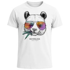 Neverless® Herren T-Shirt Panda Bär Aufdruck Tiermotiv mit Sonnenbrille Fashion Streetstyle