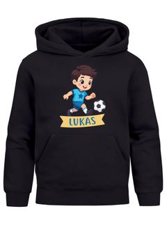 Kinder Hoodie Jungen mit Namen Geschenk Fussball Comicfigur personalisierte Jungengeschenke Geschenkidee Fussballfan Moonworks®