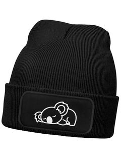 Beanie Mütze Mädchen mit bedrucktem Patch Aufdruck Koala Bär Print Strickmütze Kinder MoonWorks®
