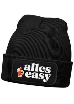 Herren Beanie mit Patch Strickmütze mit Spruch Aufdruck Alles Easy Lustig Mütze Männer Moonworks®