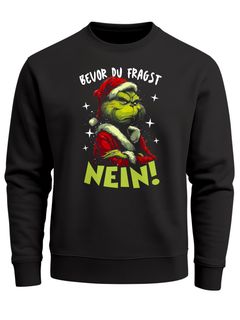 Sweatshirt Herren Weihnachtspullover Spruch Bevor du fragst – NEIN Aufdruck Weihnachtsoutfit Weihnachtsmuffel Männer Moonworks®