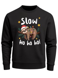 Sweatshirt Herren Weihnachtspullover Faultier Spruch Slow Ho Ho Aufdruck Weihnachtsoutfit Männer Moonworks®