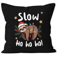 Kissenbezug Weihnachten Faultier Slow Ho Ho Geschenkidee Schlafen Kissenhülle Baumwolle Weihnachtsdeko Moonworks®