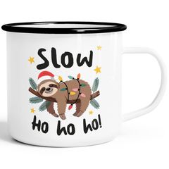 Emaille-Tasse Weihnachten Faultier Ho Ho Ho Geschenk für Schlafmützen Langschläfer Morgenmuffel Weihnachtsbecher lustig Moonworks®