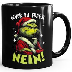 Tasse Anti Weihnachten Spruch lustig Bevor du fragst Nein Geschenkidee Schwarzer Humor MoonWorks®