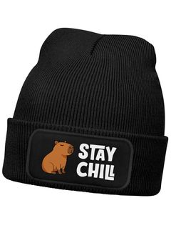 Wintermütze Kinder Beanie Jungen Patch Capibara Chill Aufdruck Print Strickmütze Kindermütze MoonWorks®
