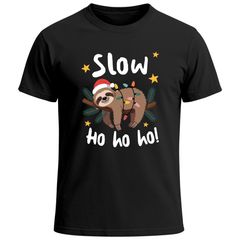 Herren T-Shirt Weihnachten Spruch lustig  Faultier Spruch Slow Ho Ho  XMAS Outfit Moonworks®