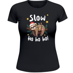 Weihnachtsshirt Damen Spruch T-Shirt Faultier Spruch Slow Ho Ho Weihnachtsoutfit Frauen Moonworks®
