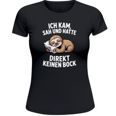 Damen T-Shirt Faultier Spruch Ich kam sah und hatte direkt kein Bock Frauen Fun-Shirt lustig Moonworks®