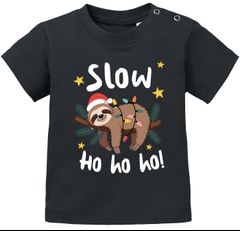 Baby Shirt kurzarm Weihnachten Slow Ho ho ho Faultier Babyshirt Jungen MädchenMoonworks®