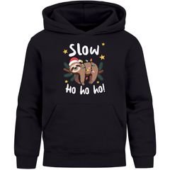 Kinder Hoodie Weihnachtspullover Faultier Spruch Slow Ho Ho Jungen Mädchen Weihnachtsoutfit Kinder Moonworks®