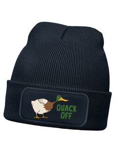 Wintermütze Kinder Beanie Jungen Ente Quack Off Aufdruck Spruch Lustig Strickmütze Kindermütze MoonWorks®