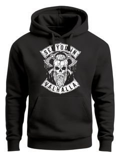 Hoodie Herren See You in Valhalla Wikinger Totenkopf Skull Print Kapuzen-Pullover Männer Fashion Streetstyle Neverless®