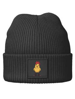 Kinder Beanie Mädchen Patch Huhn Hahn Küken Aufdruck Spruch Print Strickmütze Wintermütze Moonworks®