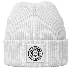 Herren Beanie Patch Hate People Love Coffee Spruch Kaffefans Geschenk Kaffeefreunde Strickmütze Moonworks®
