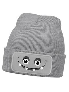 Wintermütze Kinder Beanie Jungen Monster Patch Aufdruck Print Strickmütze Kindermütze MoonWorks®