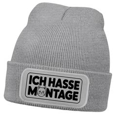 Damen Beanie Strickmütze mit Spruch Hasse Montage Katze Aufdruck Lustig Damenmütze Moonworks®
