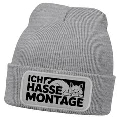 Damen Beanie mit Spruch Hasse Montage Katze Strickmütze Aufdruck Lustig Damenmütze Moonworks®