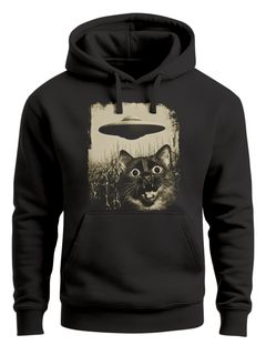 Hoodie Herren UFO Katze Alien Print Kapuzen-Pullover mit Aufdruck für Männer Fashion Streetstyle Neverless®
