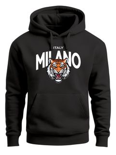 Hoodie Herren Tiger Print Schriftzg Milano Italy Kapuzen-Pullover Männer Italien Fashion Streetstyle Neverless®