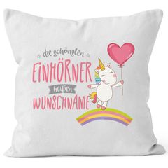 Einhorn Kissen mit Wunschname Personalisierbar Individuell Kissen-Hülle Deko-Kissen Baumwolle MoonWorks®
