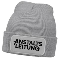 Herren Beanie Mütze mit Spruch | Anstaltsleitung | Strickmütze Aufdruck Schwarzer Humor Lustig Wintermütze Männer Moonworks®