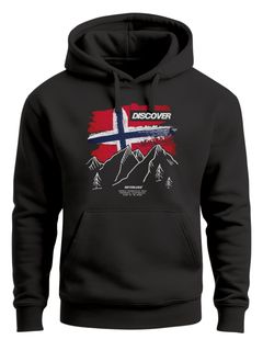 Hoodie Herren Frontprint Norwegen Flagge Berge Discover Aufdruck Outdoo rFashion Streetstyle Neverless®