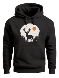 Hoodie Herren Aufdruck Hirsch Wald Outdoor Natur Wildnis Kapuzen-Pullover Männer Fashion Streetstyle Neverless®