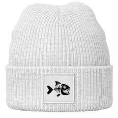 Herren Beanie Patch Piranha Grafik Print Lustig Wintermütze Strickmütze Männer Moonworks®