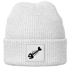 Herren Beanie mit Grafik Print Patch Bedruckt mit Fischgräte Maritim Lustig Wintermütze Strickmütze Männer Moonworks®