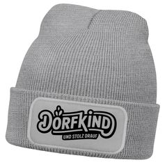 Herren Beanie mit Patch Strickmütze mit Spruch Dorfkind Aufdruck Lustig Mütze Männer Moonworks®