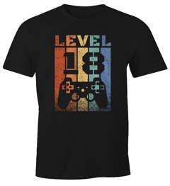 Herren T-Shirt 18 Geburtstag Level Up Pixel Controller Retro Gamer Achtzehn Geschenk Arcade Fun-Shirt Moonworks®
