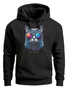 Hoodie Herren Aufdruck Katze Cat Sommer Sonnenbrille Style Fashion Print Fashion Neverless®