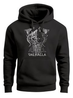 Hoodie Herren Bedruckt Valhalla Wikinger Odin Wotan Axt Print Kapuzen-Pullover Männer Fashion Streetstyle Neverless®