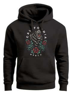 Hoodie Herren Kalifornien Bär Blumen Blüten Print Kapuzen-Pullover Männer Fashion Streetstyle Neverless®