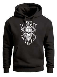 Hoodie Herren Victory or Valhalla Skull Totenkopf Wikinger Print Kapuzen-Pullover Fashion Streetstyle Neverless®