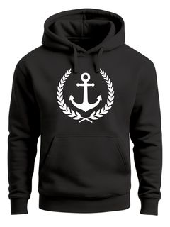 Hoodie Herren Anker Lorbeerkranz Aufdruck Print Kapuzen-Pullover Männer Fashion Streetstyle Neverless®