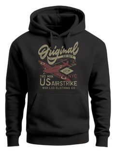 Hoodie Herren US Airforce Army Motiv Spitfire Flugzeug Vintage Motiv Retro Schriftzug Kapuzen-Pullover Männer Fashion Streetstyle Neverless®