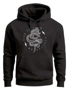 Hoodie Herren Totenkopf Print Kobra Motiv High Voltage Motorcycle Schriftzug Rocker Biker Racing Design Kapuzen-Pullover Männer Neverless®
