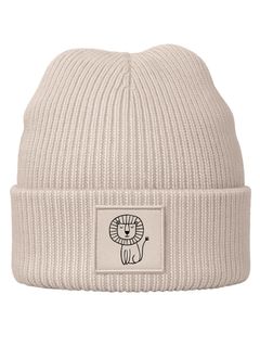 Kinder Beanie Mädchen Patch Löwe Aufdruck Wintermütze Tiermotive Print Strickmütze SpecialMe®