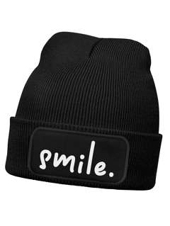 Kinder Beanie Mädchen Patch Smile Aufdruck Spruch Print Strickmütze Wintermütze MoonWorks®