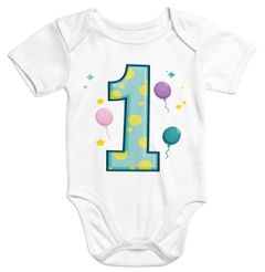 Kurzarm Baby-Body mit Aufdruck erster Geburtstag eins 1 Jahr Zahl Bio-Baumwolle Moonworks®